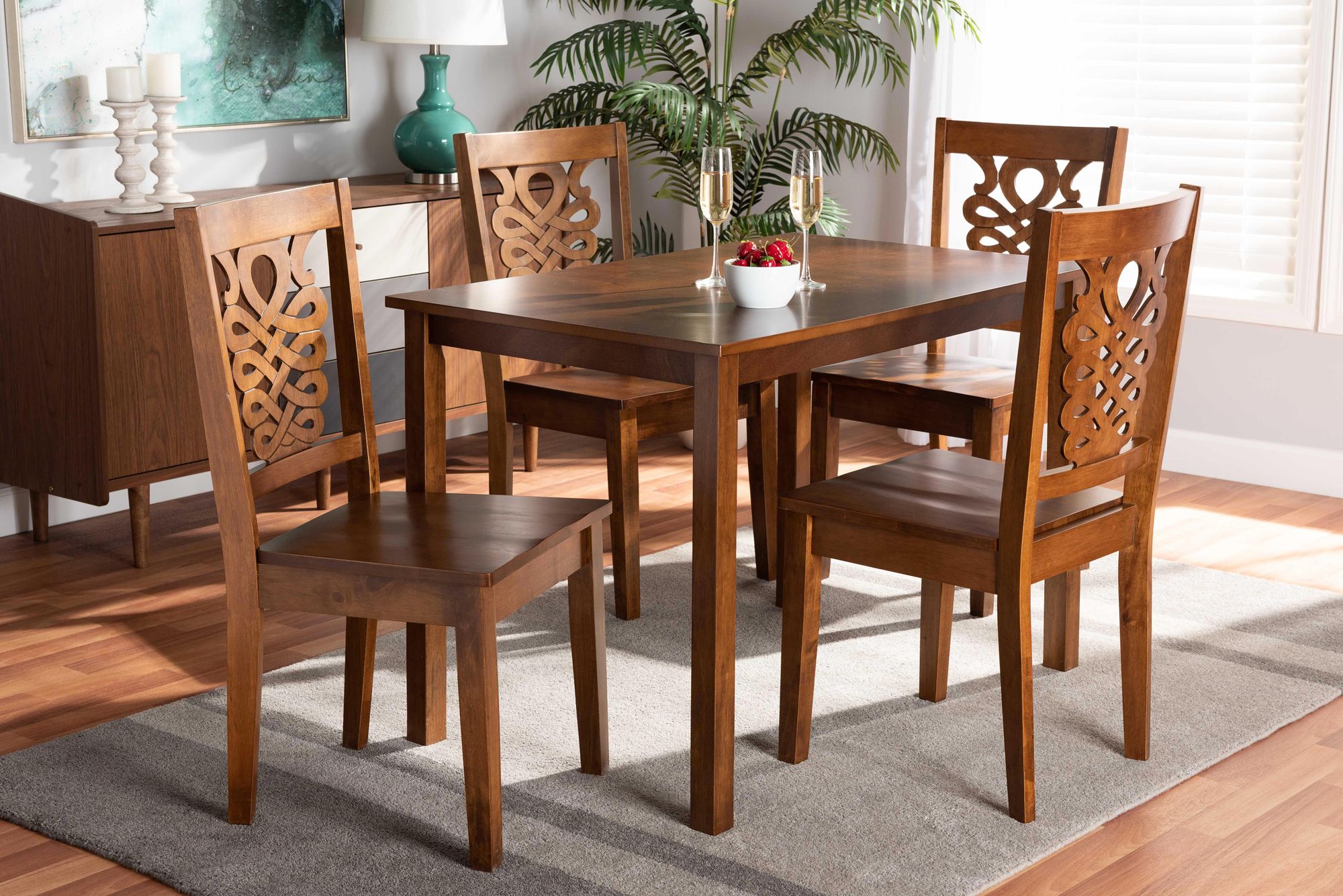 Luisa Walnut Brown Wood 5-Piece Dining Table and Chair Set