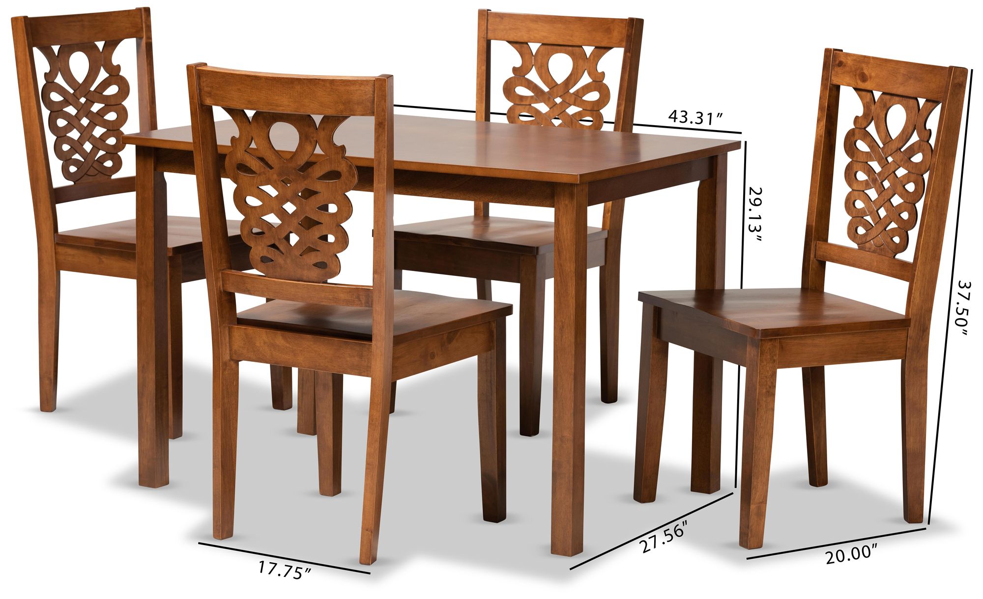 Luisa Walnut Brown Wood 5-Piece Dining Table and Chair Set