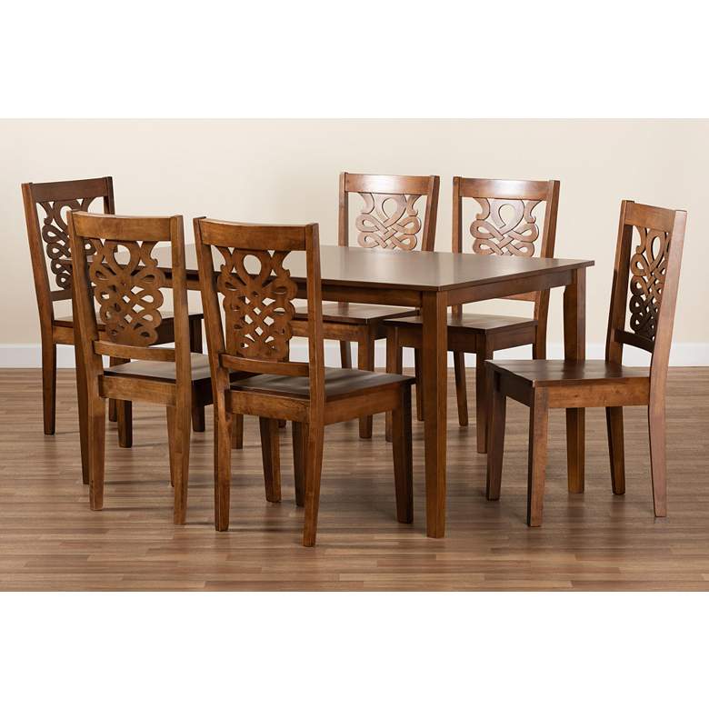 Image 7 Luisa Walnut Brown Wood 7-Piece Dining Table and Chair Set more views