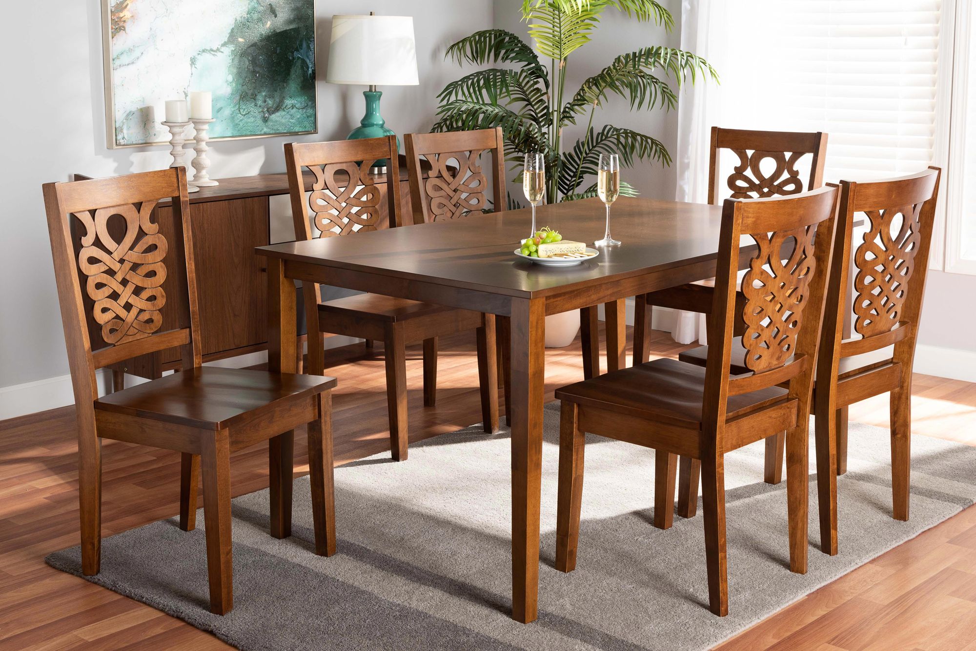 Luisa Walnut Brown Wood 7-Piece Dining Table and Chair Set