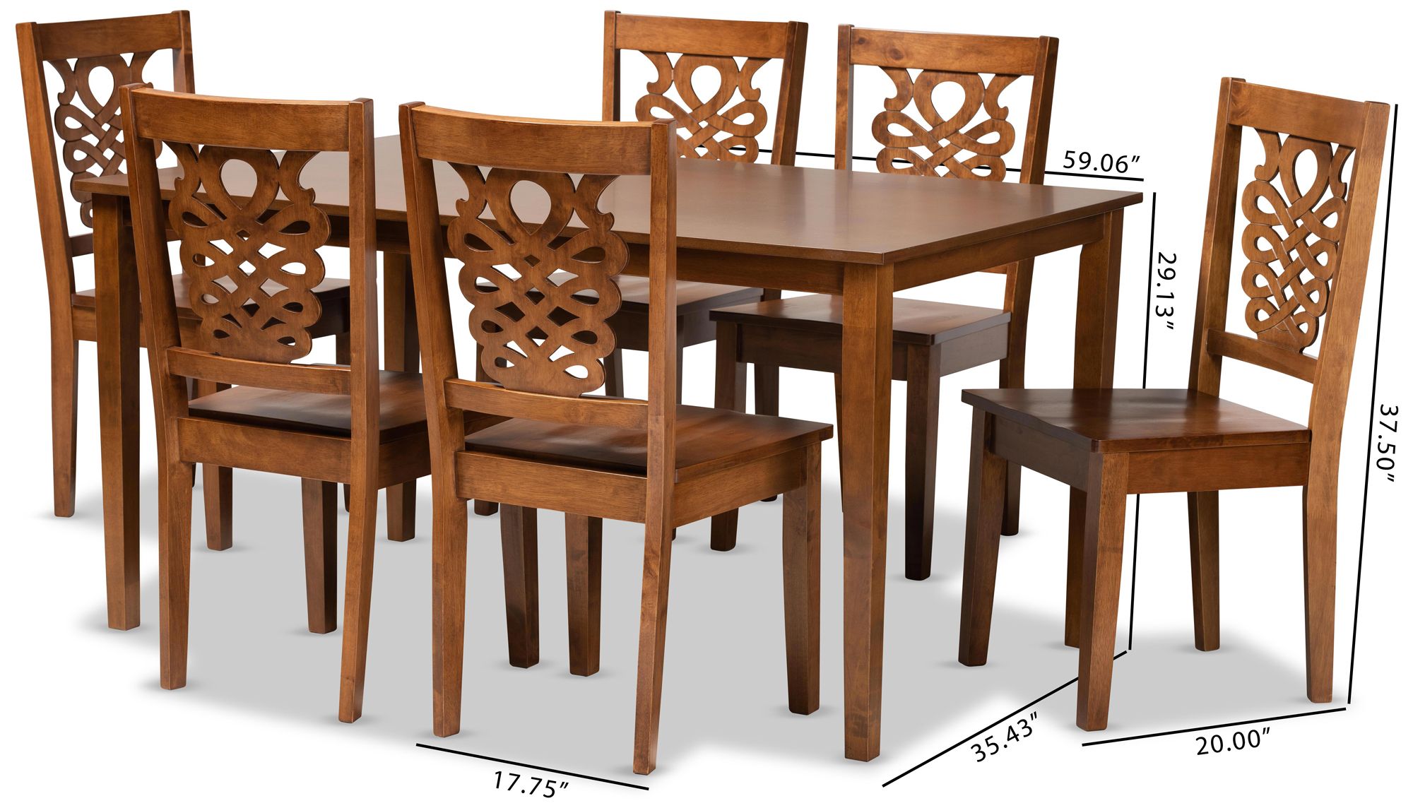 Luisa Walnut Brown Wood 7-Piece Dining Table and Chair Set