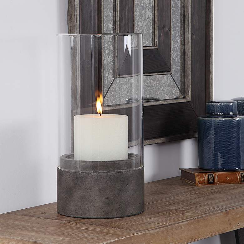 Image 1 Luka Concrete and Glass Votive Hurricane Candle Holder