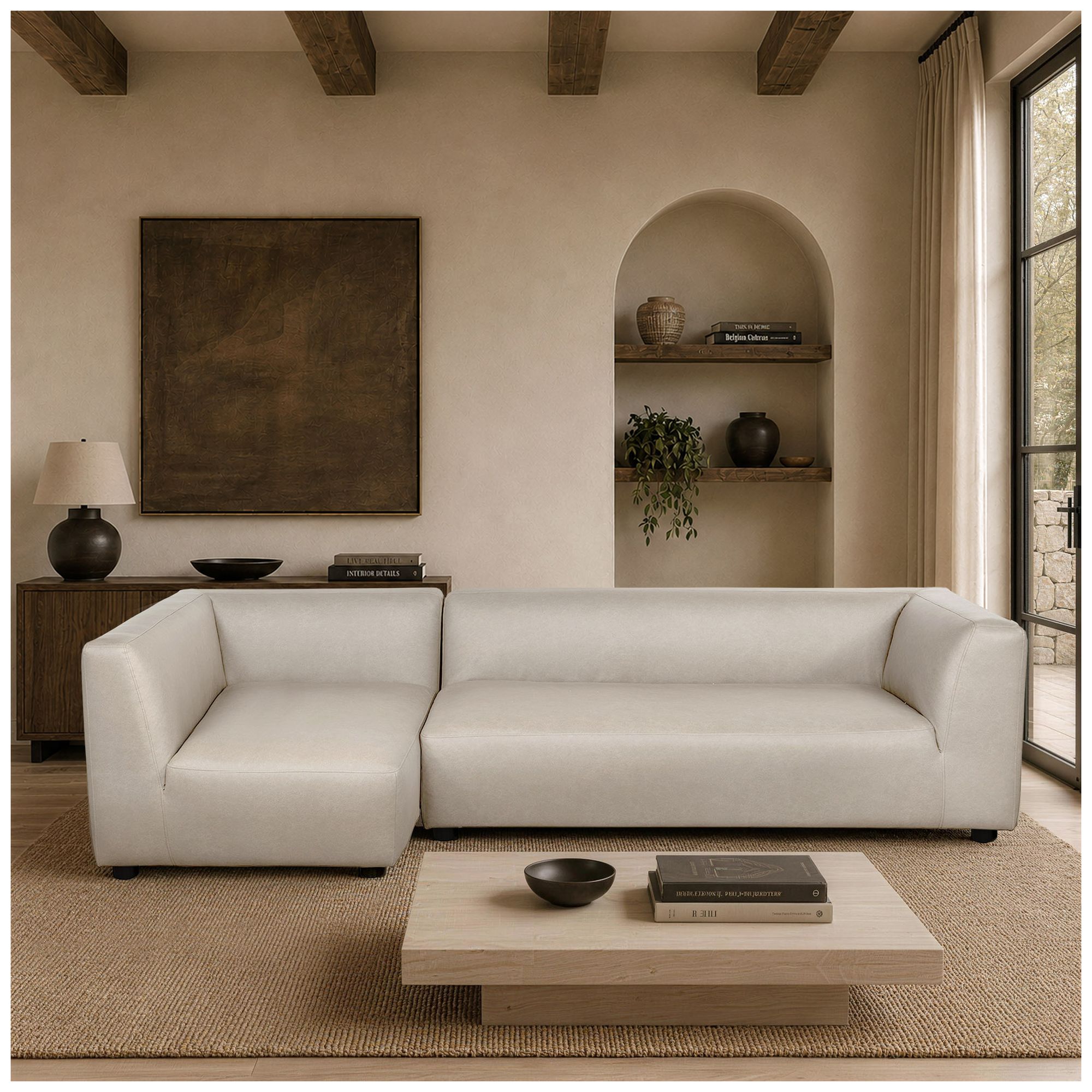 Image 2 Lukas Contemporary Modern 118" Left-Facing 2-Piece Sectional Sofa in Cream more views