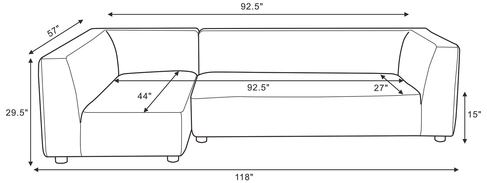 Image 3 Lukas Contemporary Modern 118" Left-Facing 2-Piece Sectional Sofa in Cream more views