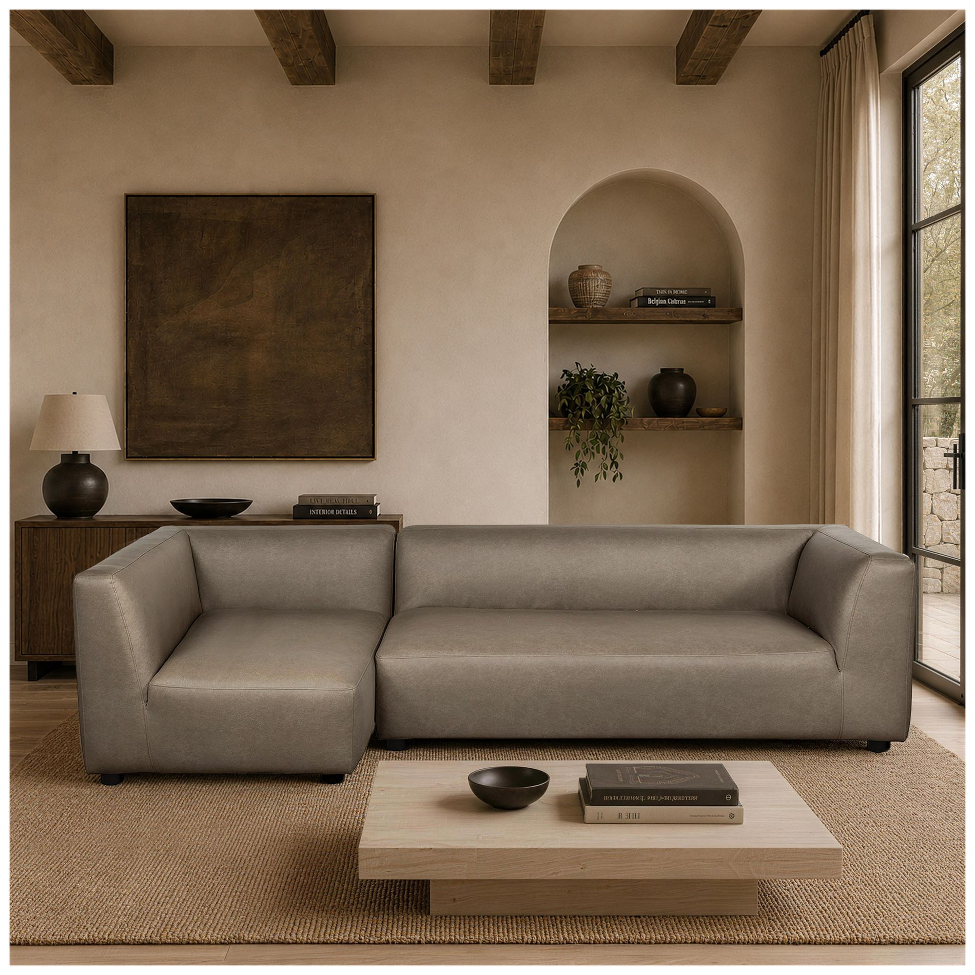 Image 2 Lukas Contemporary Modern 118" Left-Facing 2-Piece Sectional Sofa in Taupe more views