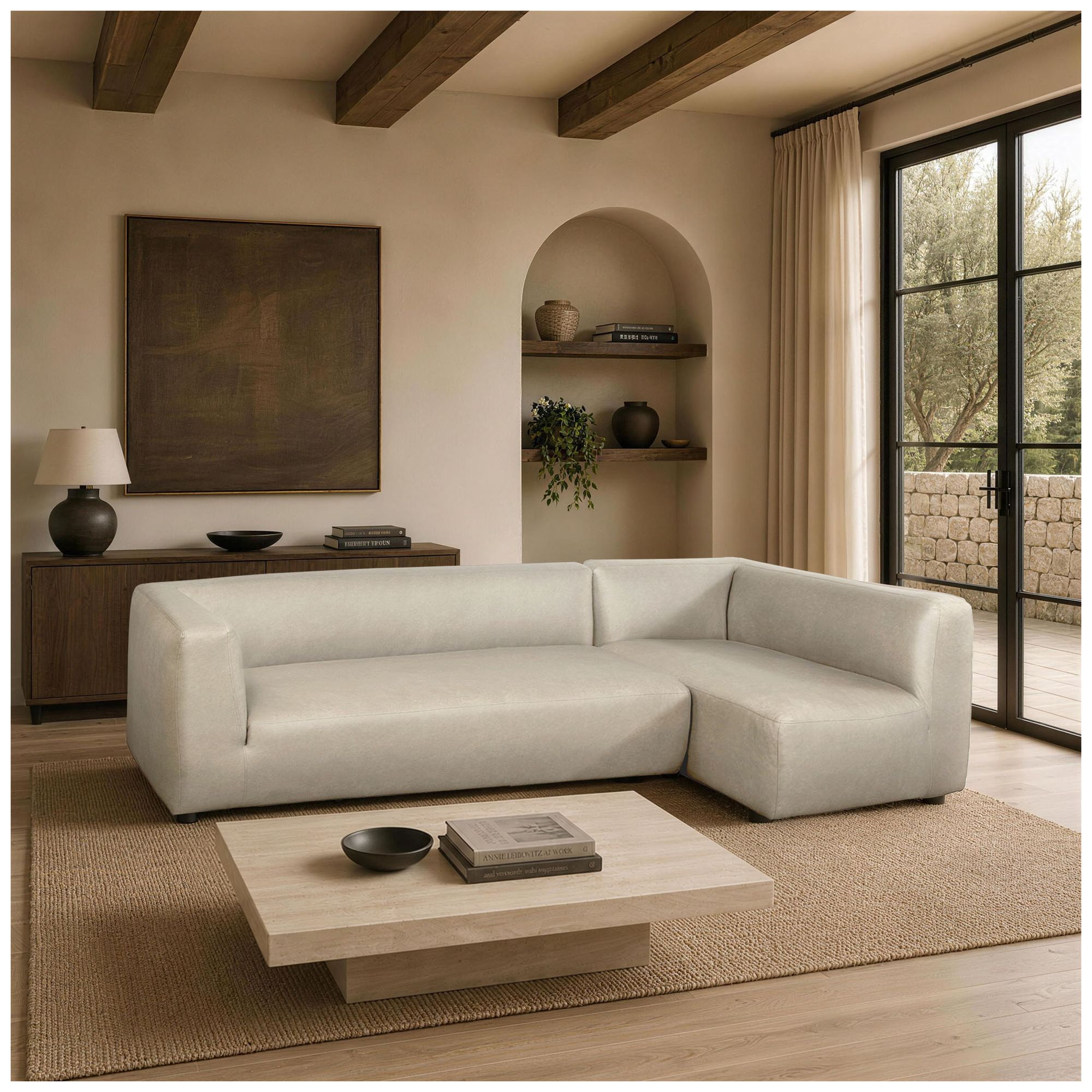 Image 2 Lukas Contemporary Modern 118" Right-Facing 2-Piece Sectional Sofa in Cream more views