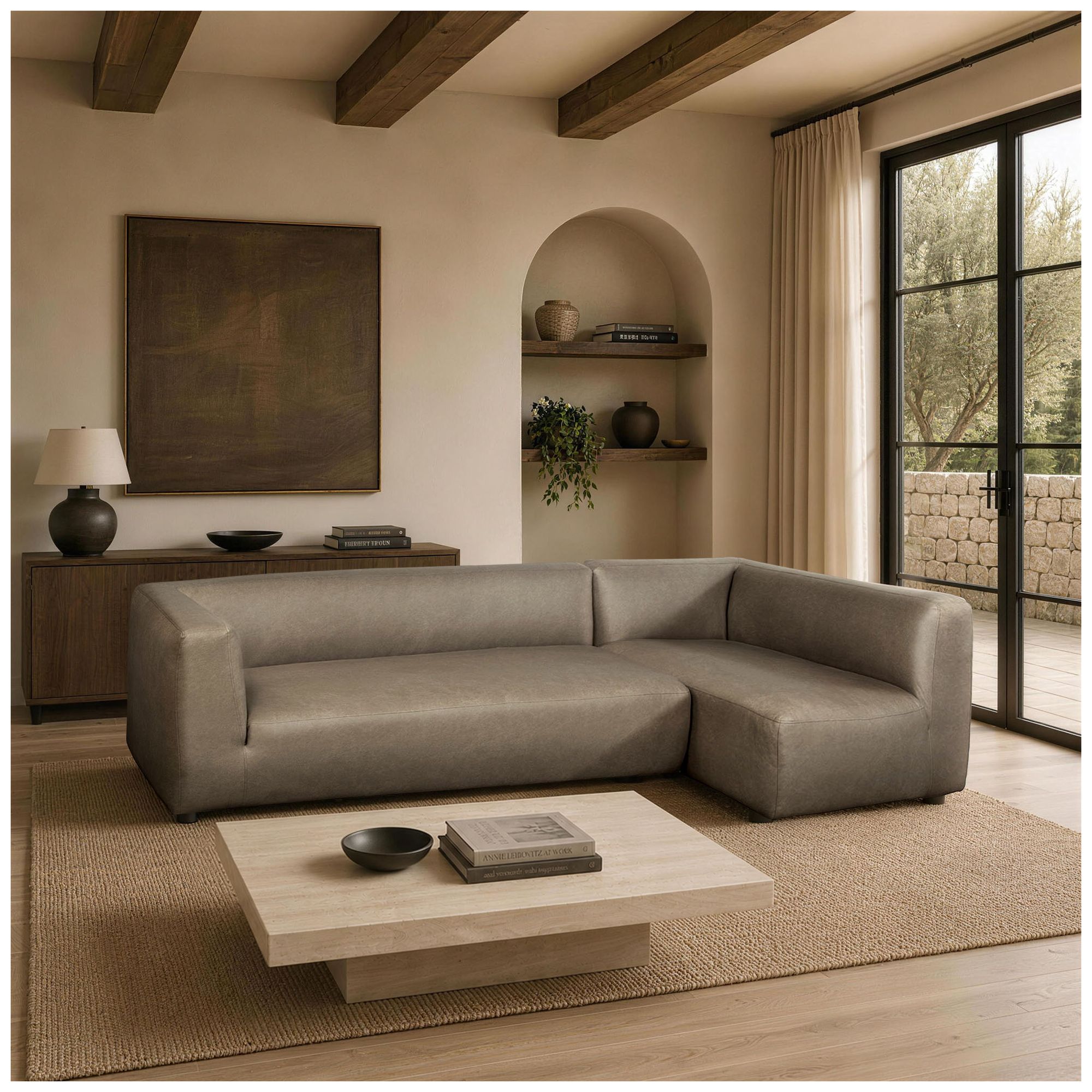 Image 2 Lukas Contemporary Modern 118" Right-Facing 2-Piece Sectional Sofa in Taupe more views