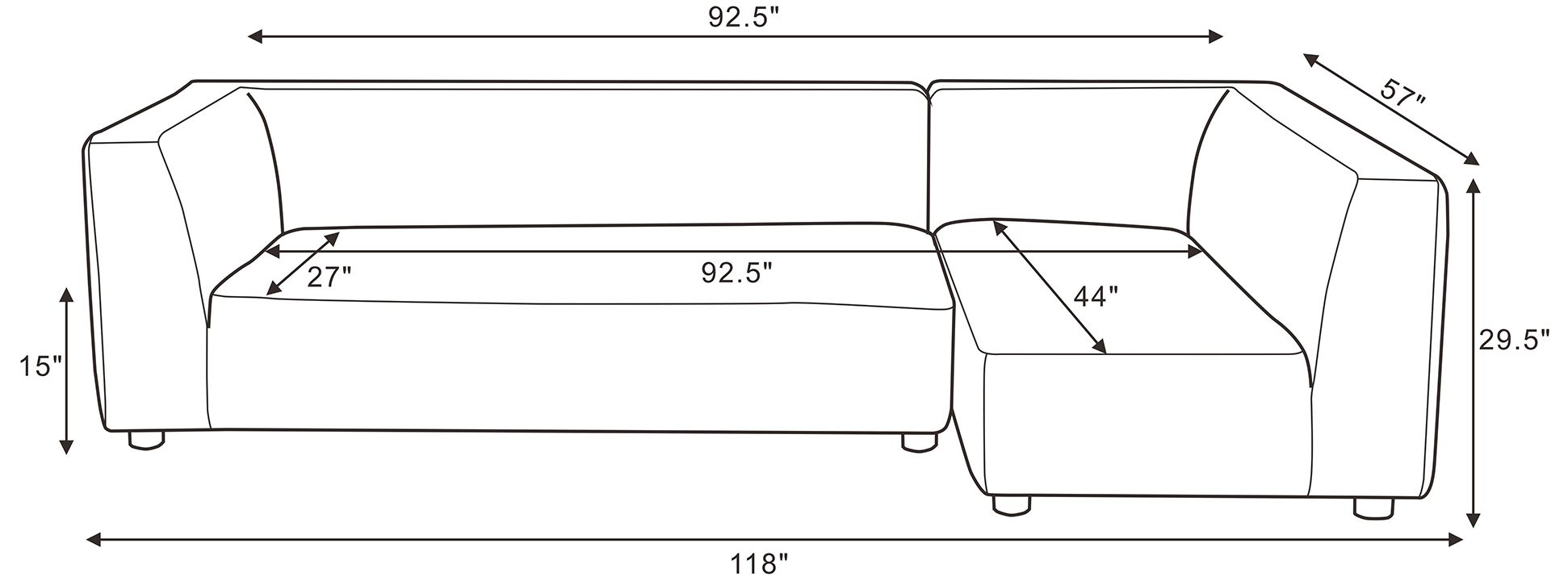 Image 3 Lukas Contemporary Modern 118" Right-Facing 2-Piece Sectional Sofa in Taupe more views