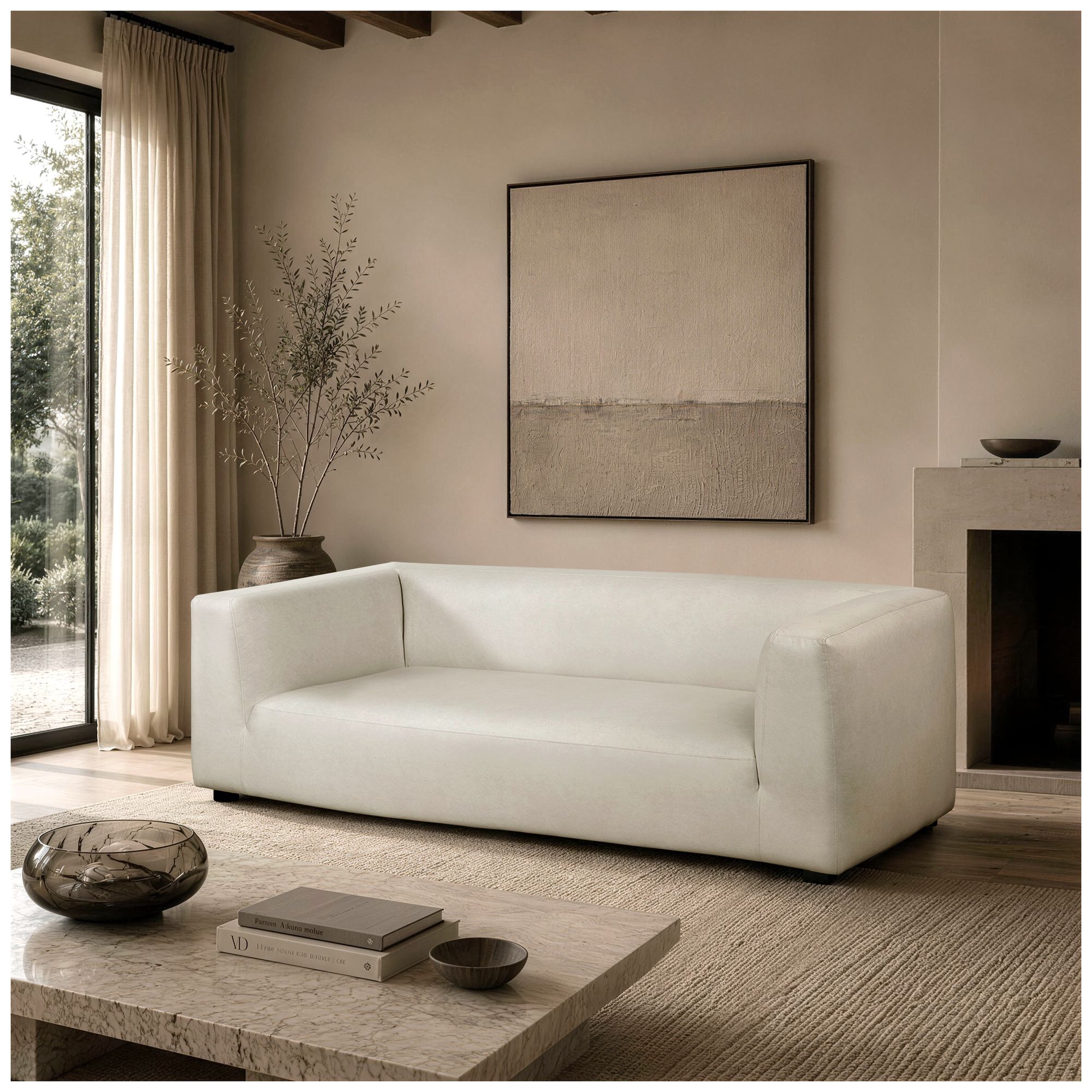 Image 2 Lukas Contemporary Modern 89" Upholstered Sofa in Cream more views