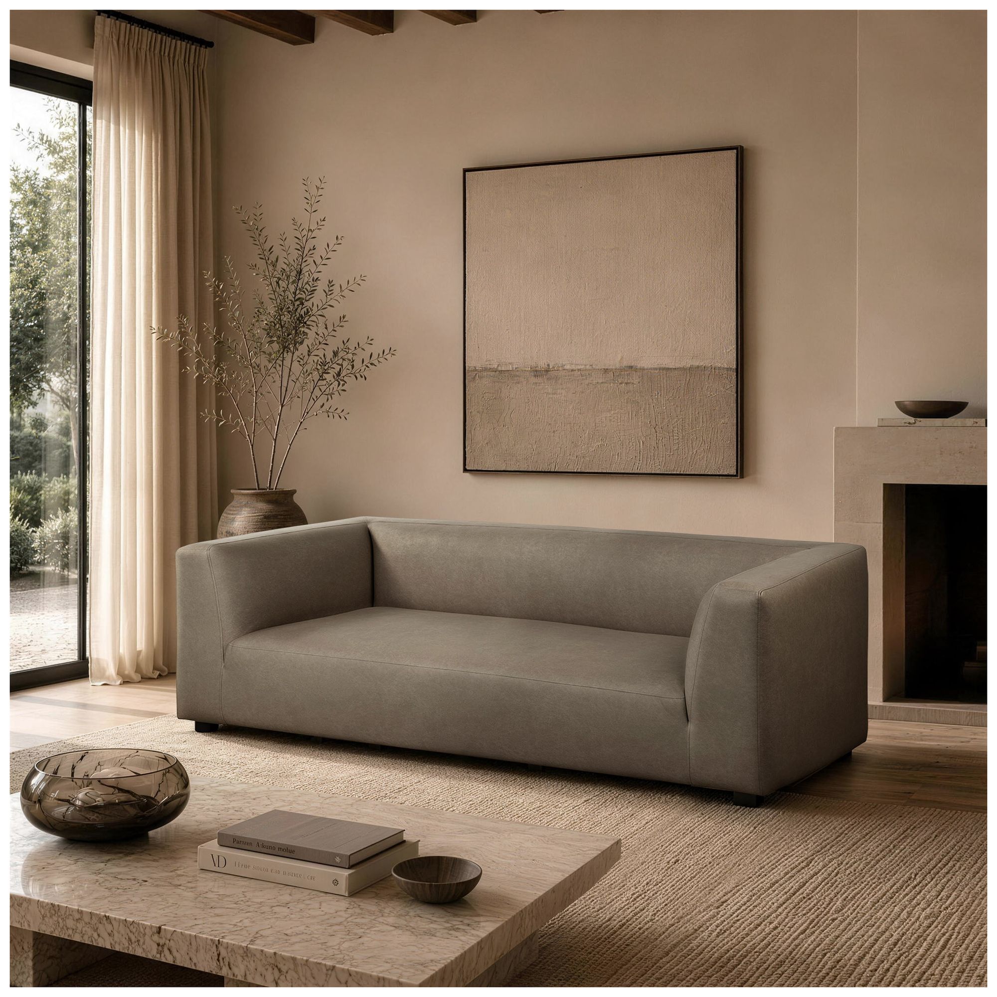 Image 2 Lukas Contemporary Modern 89" Upholstered Sofa in Taupe more views