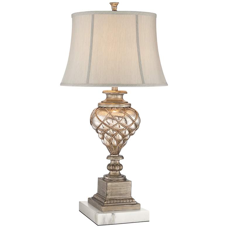 Image 1 Luke Mercury Glass Table Lamp with Square White Marble Riser