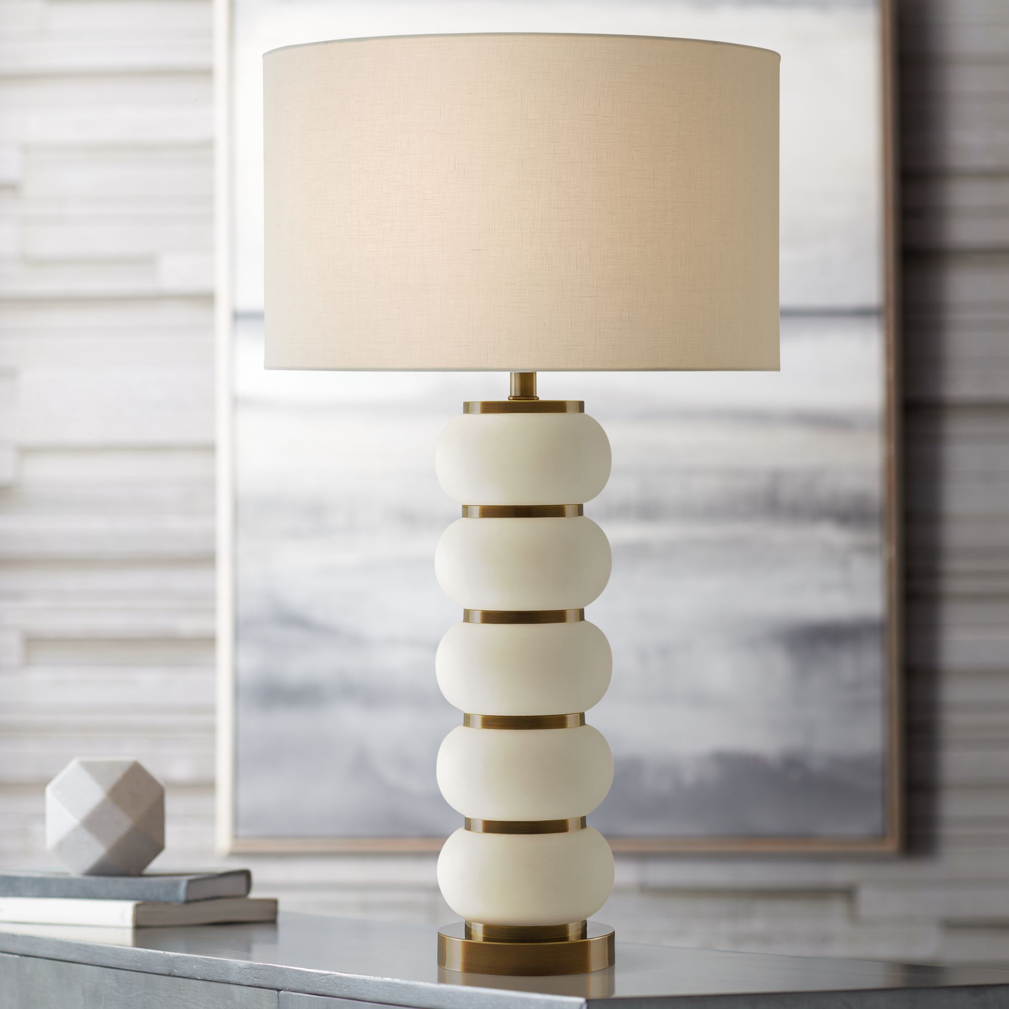 white ceramic lamp with balls