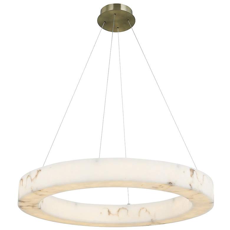 Image 2 LumenAria Medley 32"W Brass LED Ring Pendant w/ Faux Alabaster Shade