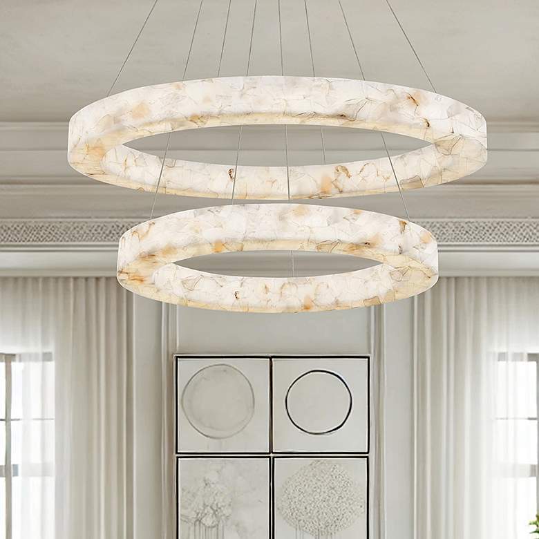 Image 1 LumenAria Medley 42" Wide 2-Tier Alabaster Rocks LED Ring Pendant
