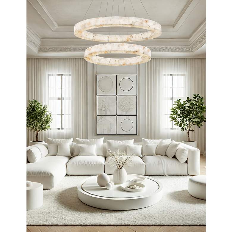 Image 3 LumenAria Medley 42" Wide 2-Tier Alabaster Rocks LED Ring Pendant more views