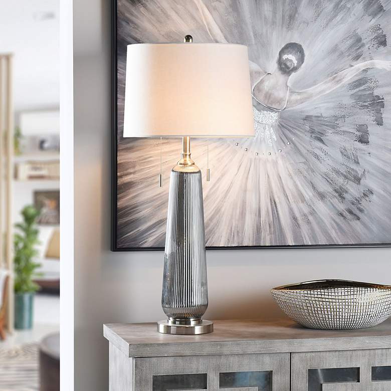 Image 1 Lumi Silver 36.5" High Silver Ribbed Glass Table Lamp