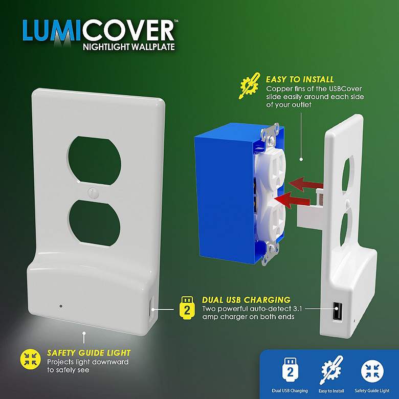 Image 2 LumiCover Core Classic White USB Night Light Wall Plate more views
