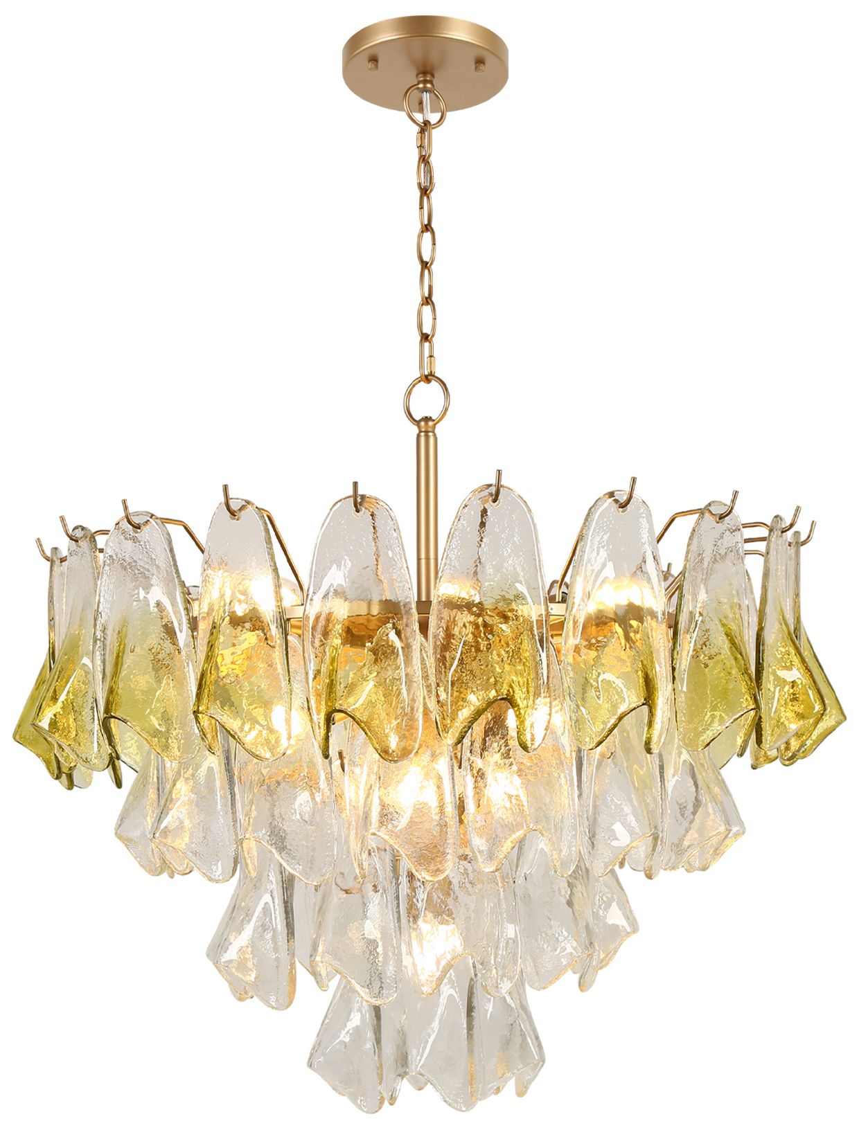 Lumina Modern Gold 33.5" Clear & Green Glass 17-Light Tiered Chandelier