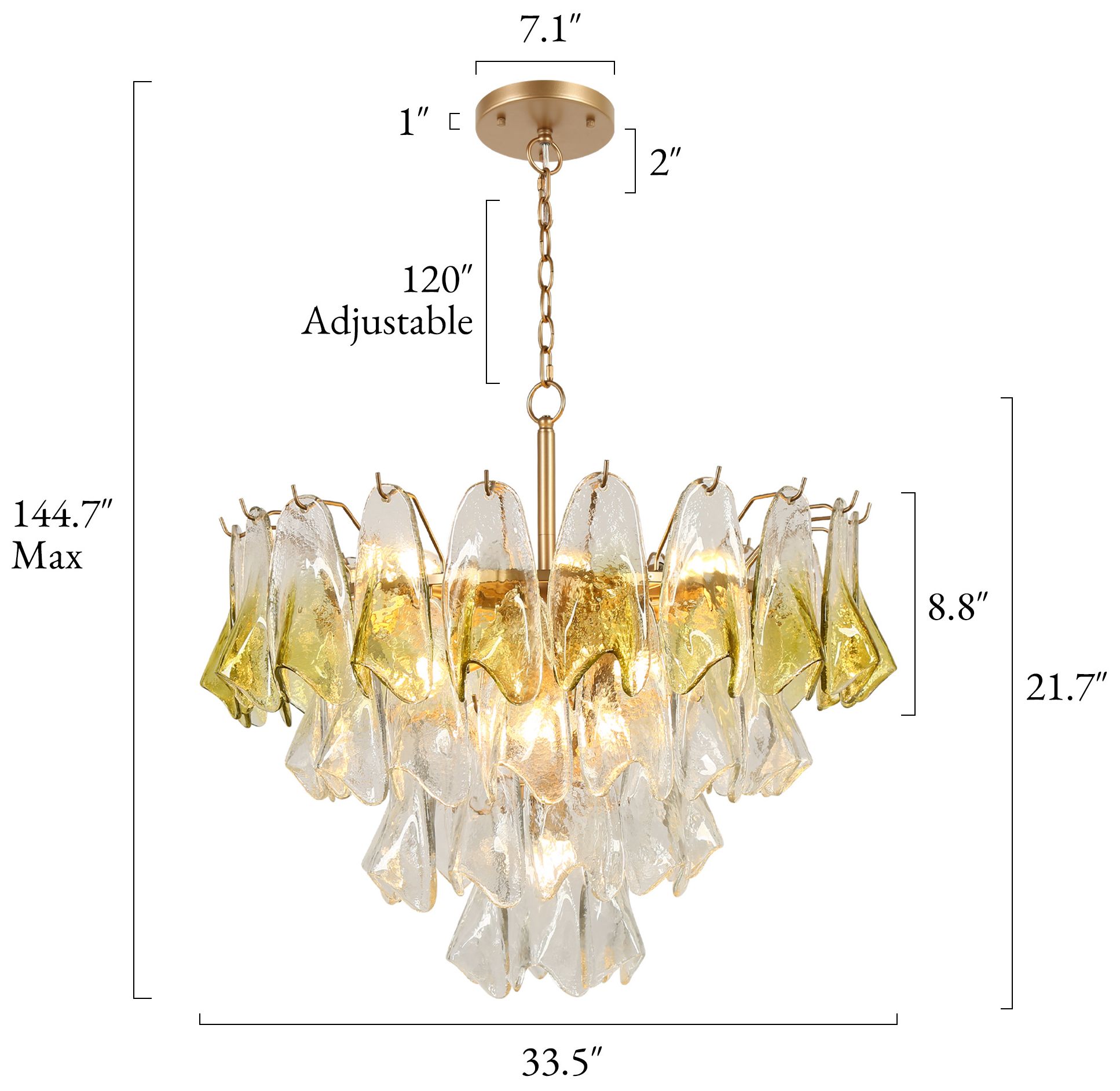 Image 2 Lumina Modern Gold 33.5" Clear & Green Glass 17-Light Tiered Chandelier more views