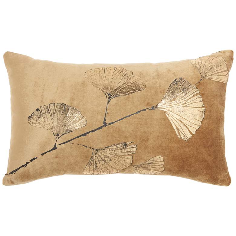 Image 3 Luminescence Beige Gold Metallic Fan Flower 20 inch x 14 inch Pillow