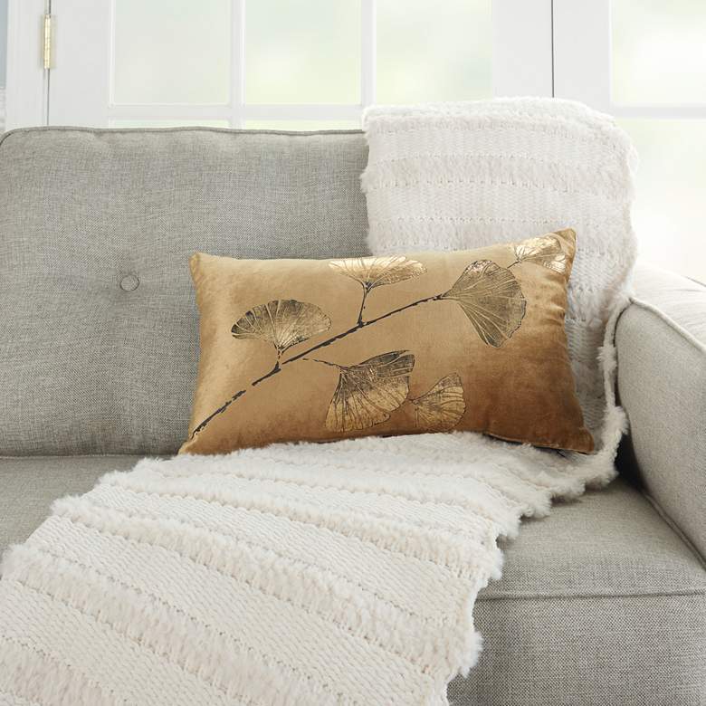Image 2 Luminescence Beige Gold Metallic Fan Flower 20" x 14" Pillow