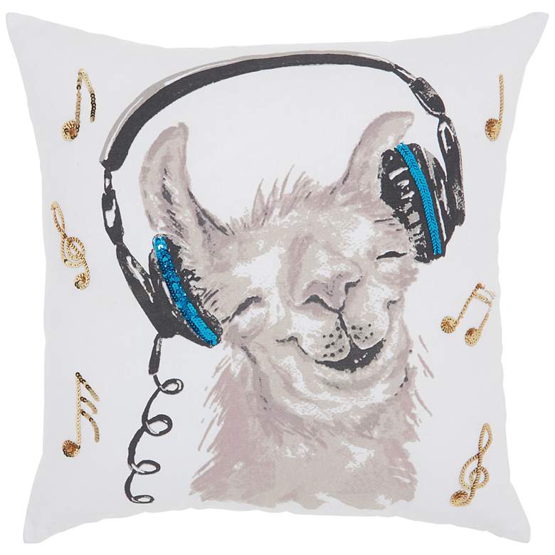 Image 1 Luminescence White Rockin' Llama 18" Square Throw Pillow