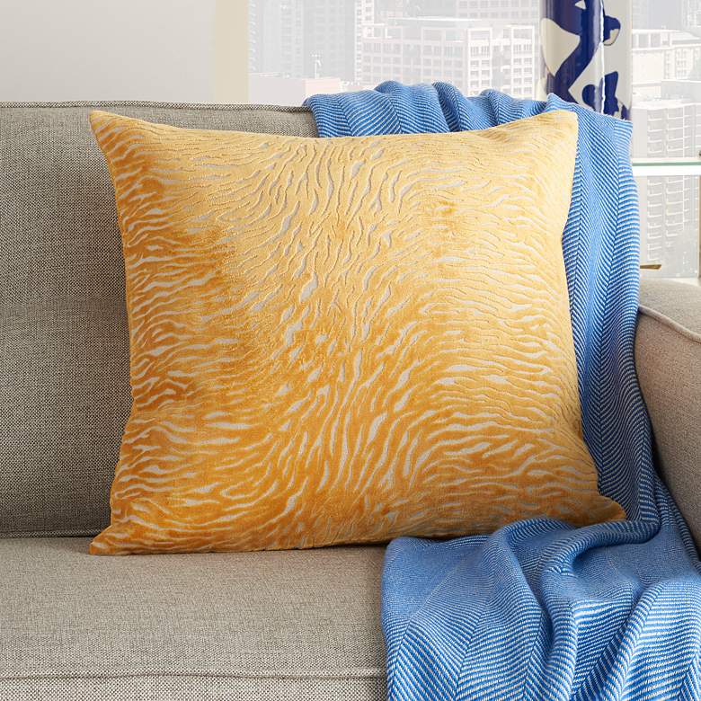 Image 1 Luminescence Yellow Metallic Zebra 20" Square Throw Pillow