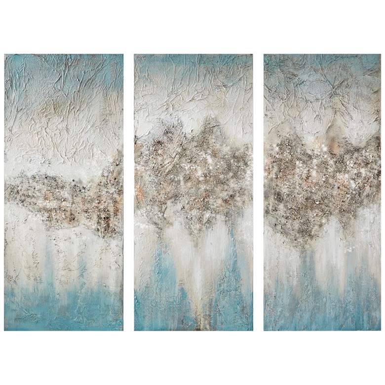 Image 2 Luminous 35"H Blue Hand-Painted 3-Piece Canvas Wall Art Set