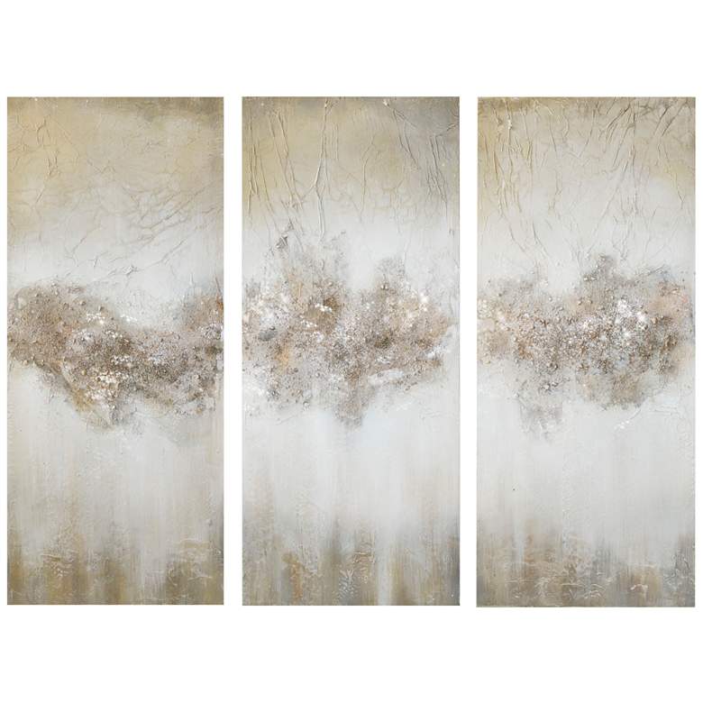 Image 2 Luminous 35 inchH Taupe Hand-Brushed 3-Piece Canvas Wall Art Set