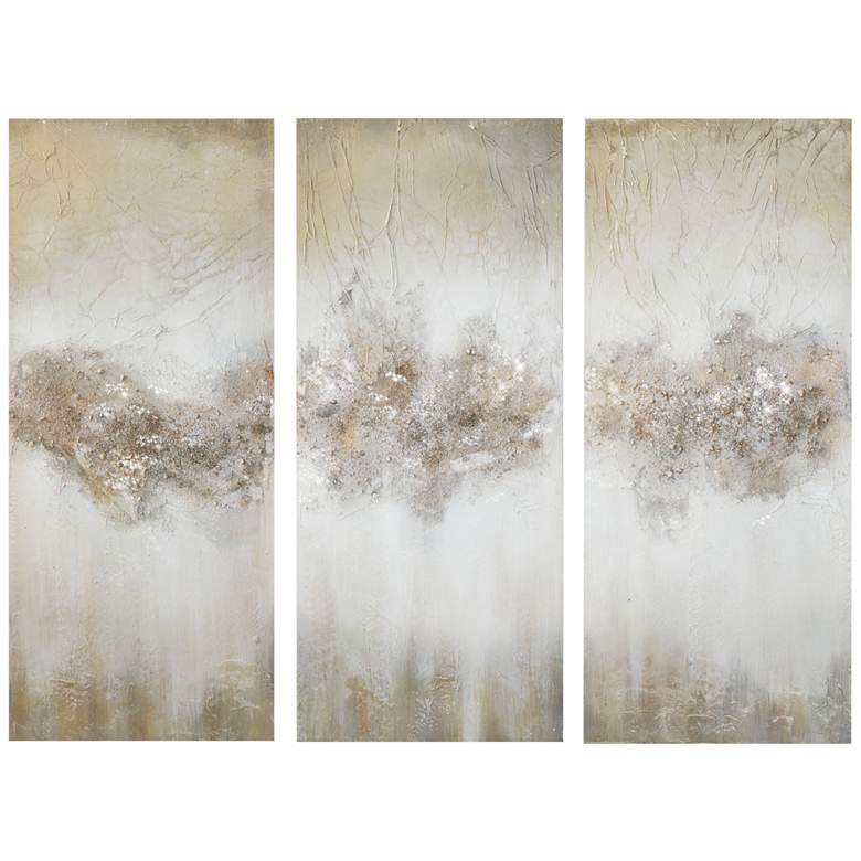 Image 2 Luminous 35"H Taupe Hand-Brushed 3-Piece Canvas Wall Art Set