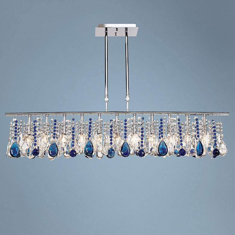 Image 1 Luminous 48 inch Wide Clear and Blue Crystal Chandelier