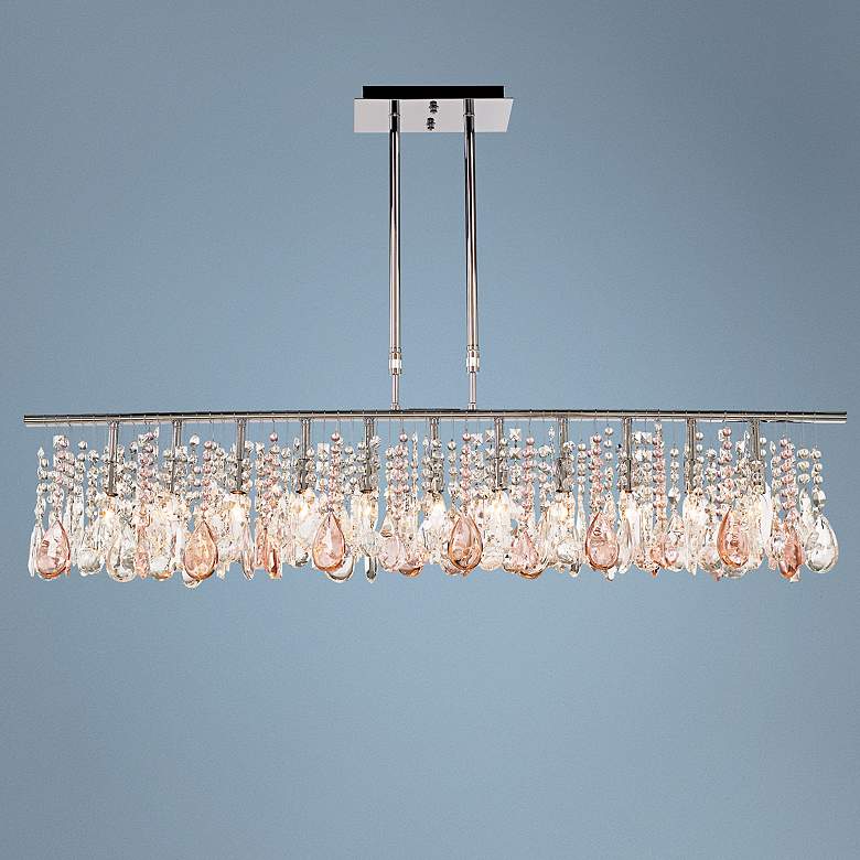 Image 1 Luminous 48 inch Wide Clear and Pink Crystal Chandelier