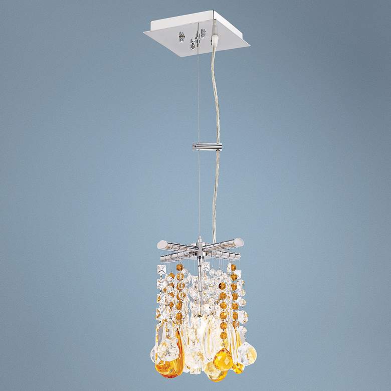 Image 1 Luminous 8 inch Wide Amber and Clear Crystal Pendant Chandelier