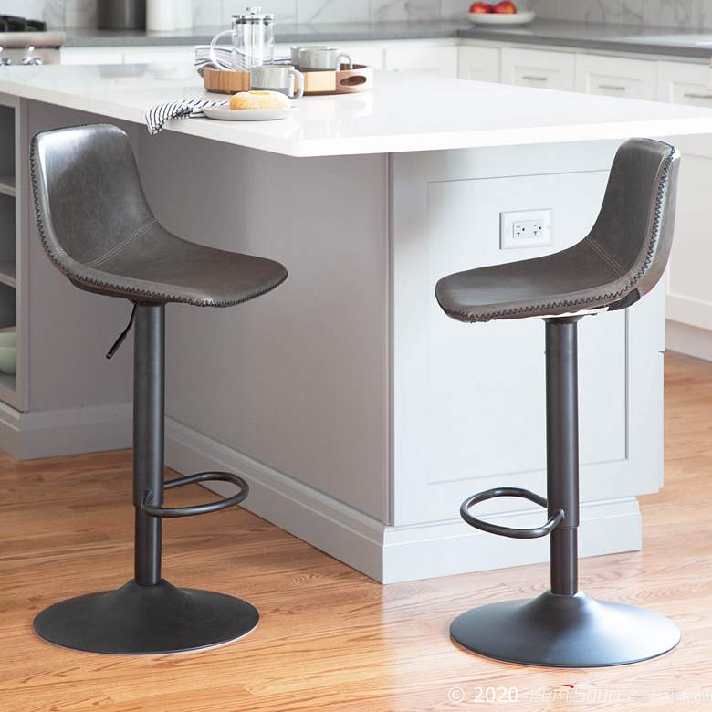 Image 1 LumiSource Duke Gray Adjustable Swivel Bar Stools Set of 2