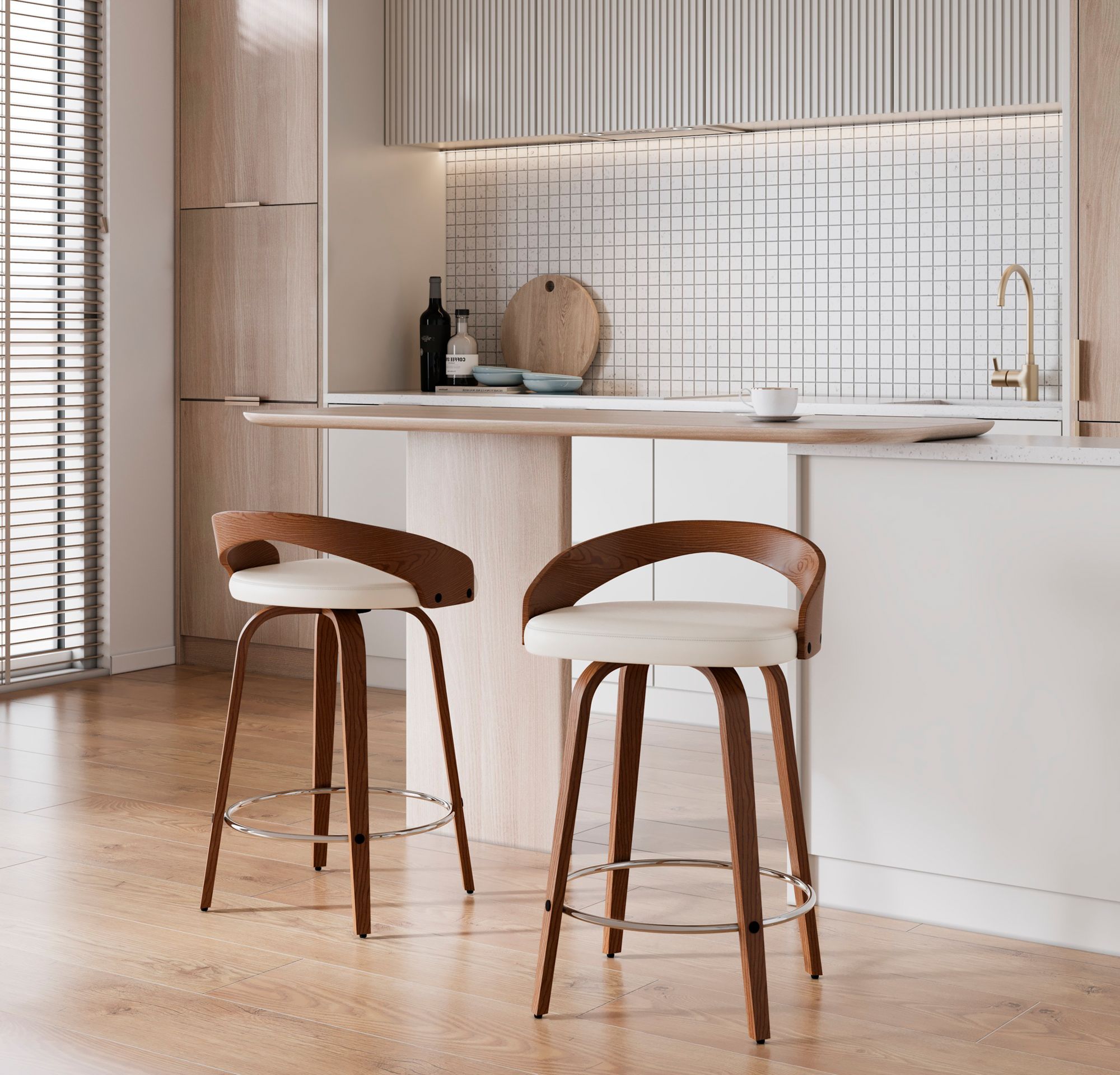 Lumisource Grotto 29 3/4" Cream Faux Leather Counter Stools Set of 2