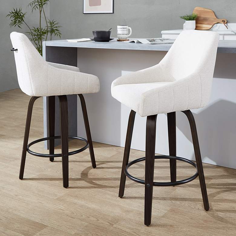 Image 1 LumiSource Hannah 27" Walnut and Cream Swivel Counter Stools Set of 2