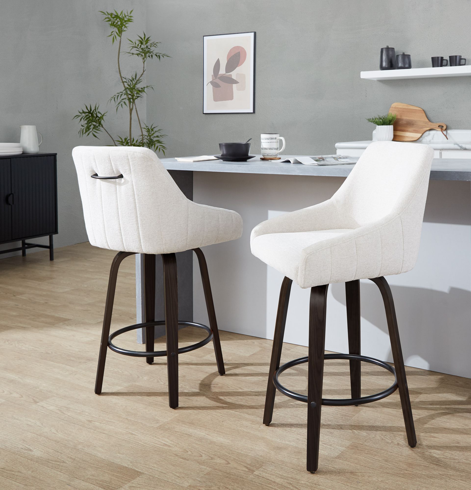 LumiSource Hannah 27" Walnut and Cream Swivel Counter Stools Set of 2