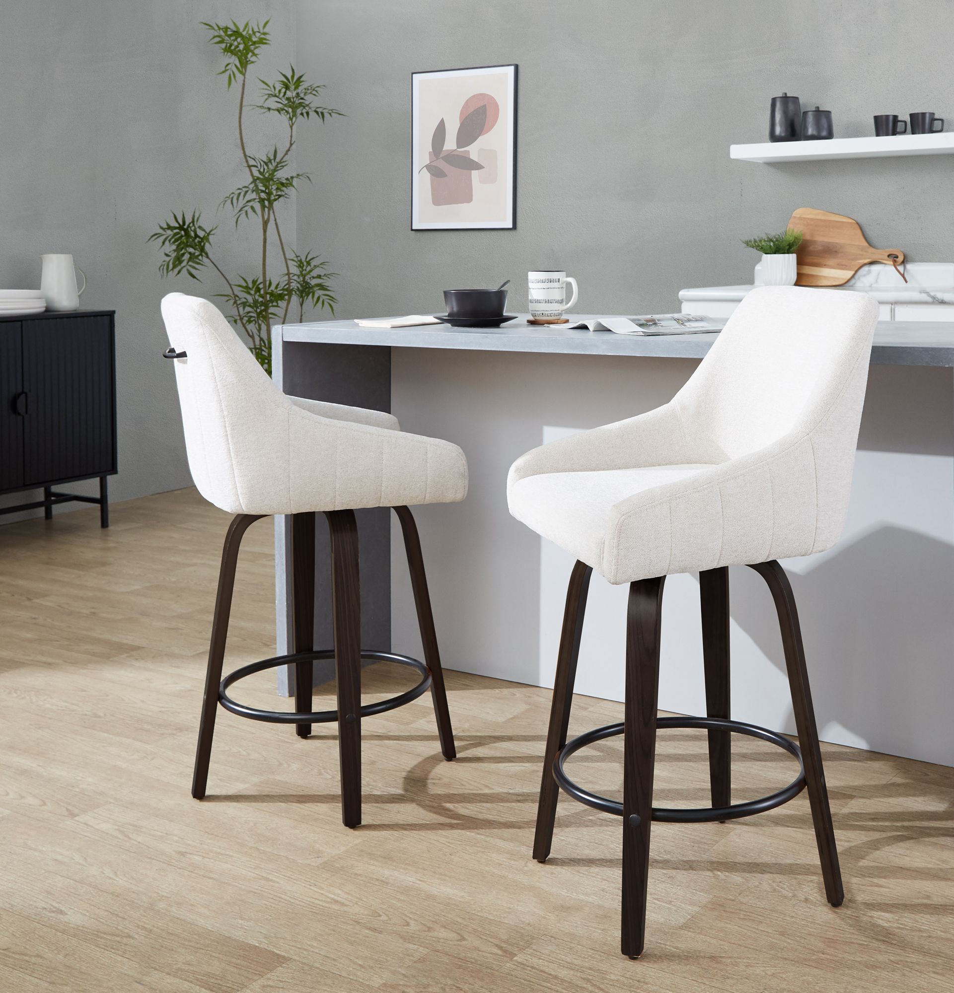 LumiSource Hannah 27" Walnut and Cream Swivel Counter Stools Set of 2