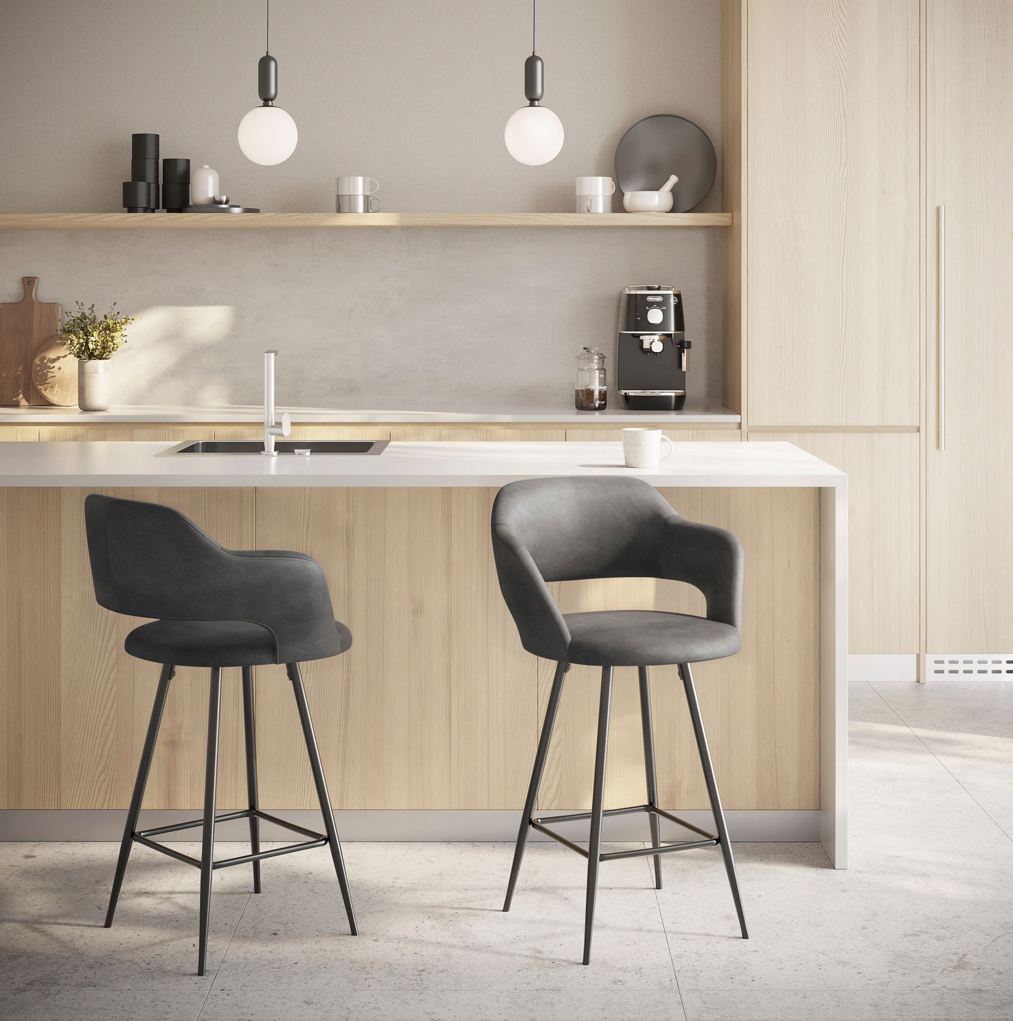 Lumisource Margarite 26" Grey Faux Leather Counter Stools Set of 2