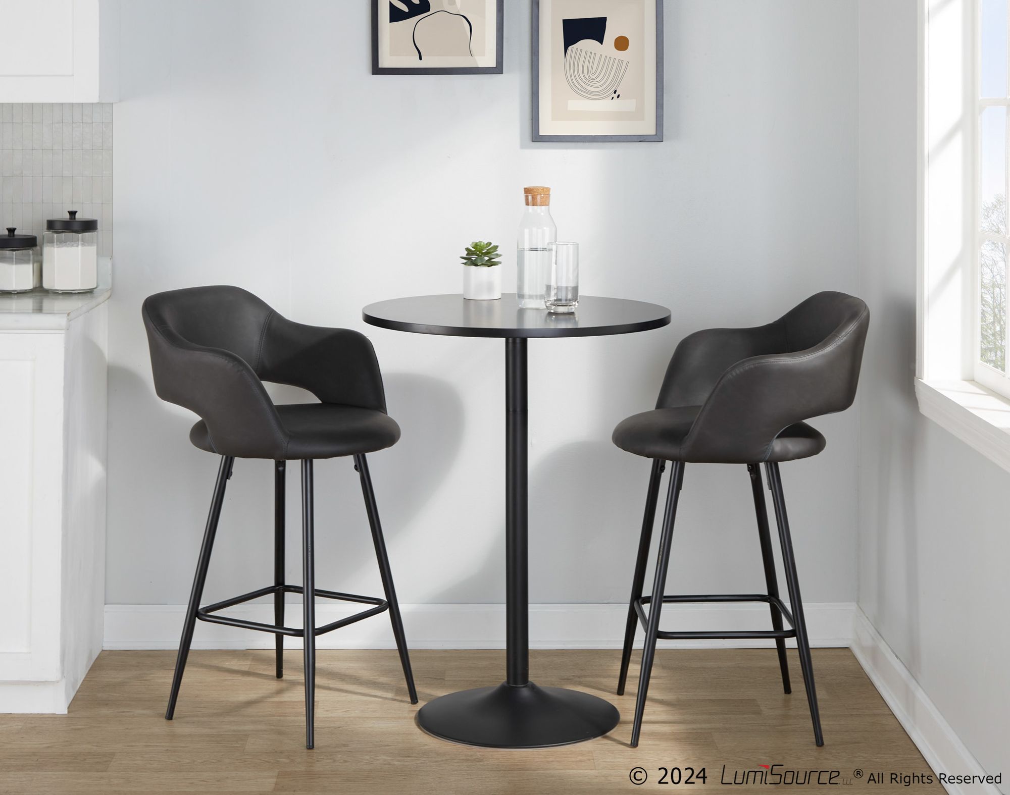 Lumisource Margarite 26" Grey Faux Leather Counter Stools Set of 2