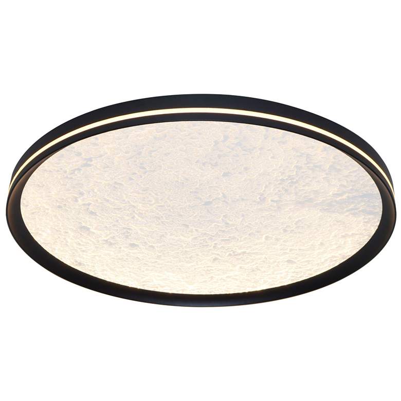 Image 1 Luna 15.75" Wide Black Flush Mount w/ Textured Clear Shade