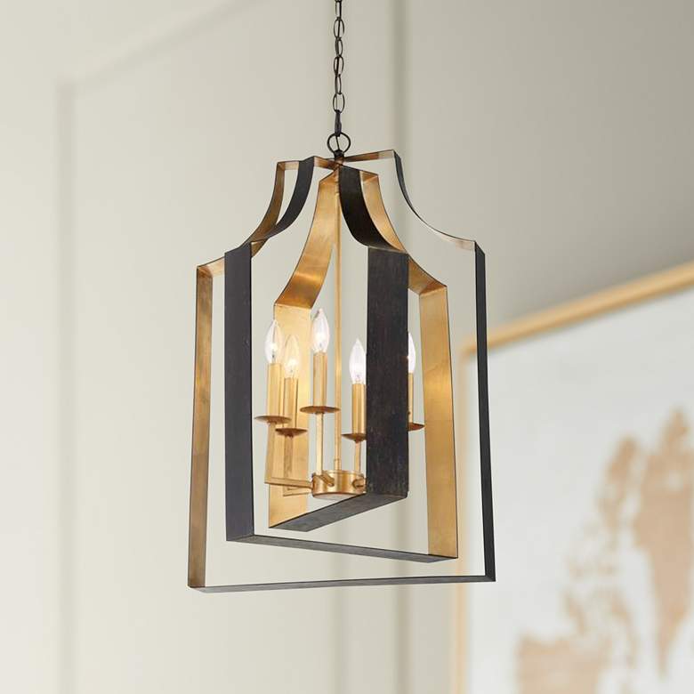 Image 1 Luna 15 3/4" Wide English Bronze and Gold 6-Light Pendant