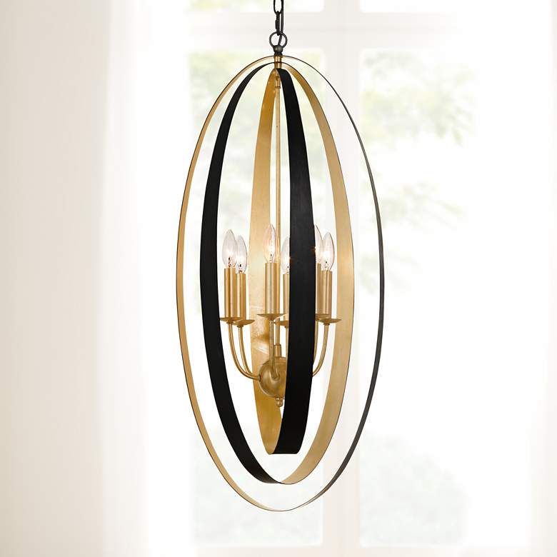 Image 1 Luna 16"W English Bronze and Antique Gold 6-Light Pendant