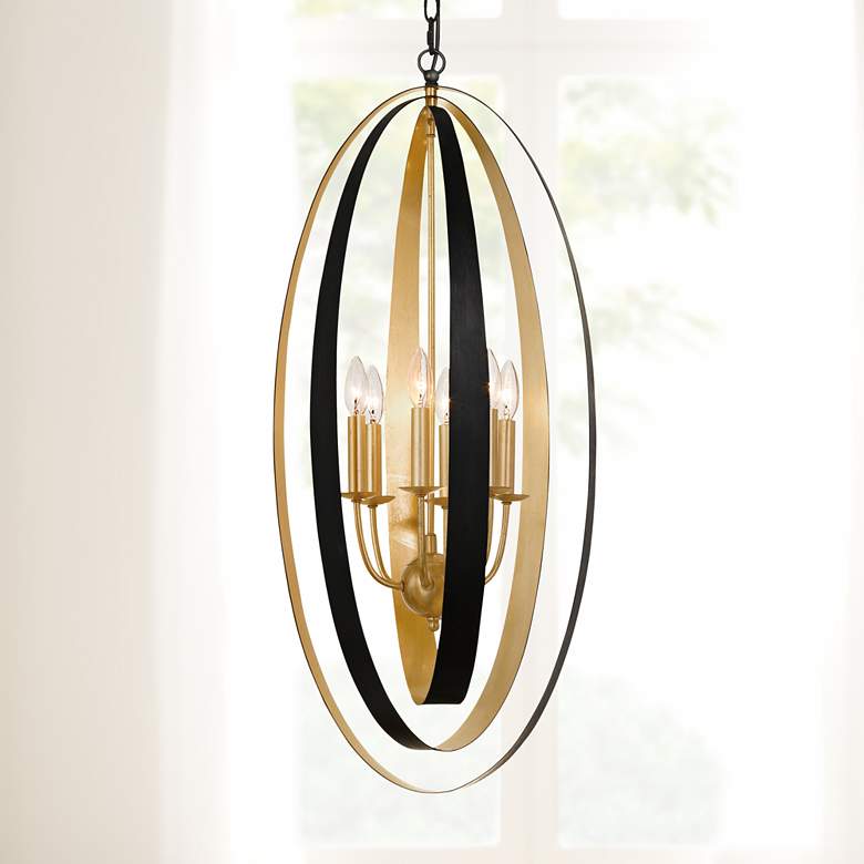 Image 1 Luna 16 inchW English Bronze and Antique Gold 6-Light Pendant