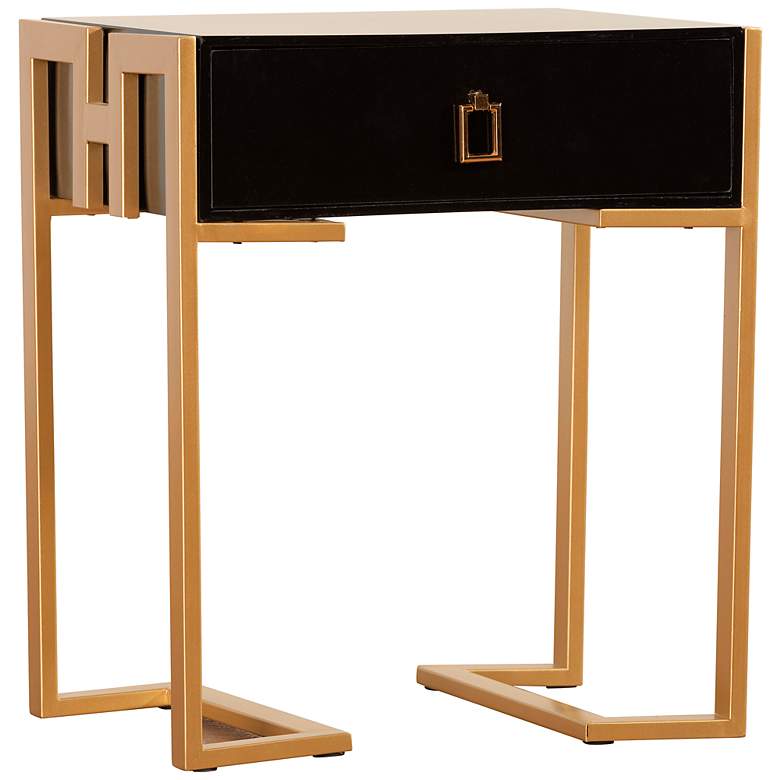 Image 2 Luna 19 inch Wide Black and Gold 1-Drawer End Table
