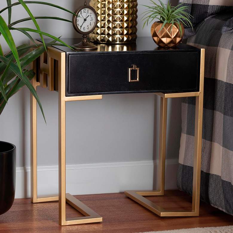 Image 1 Luna 19 inch Wide Black and Gold 1-Drawer End Table
