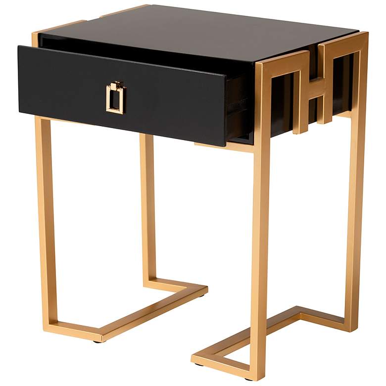 Image 5 Luna 19" Wide Black and Gold 1-Drawer End Table more views
