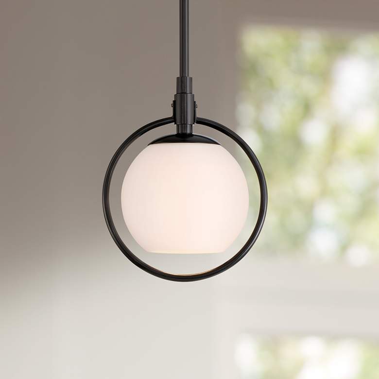 Image 1 Luna 7 3/4 inch Wide Gloss Black Frosted Glass Mini Pendant