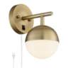 Luna Antique Brass Modern Globe Plug-In Wall Lamp with USB Dimmer