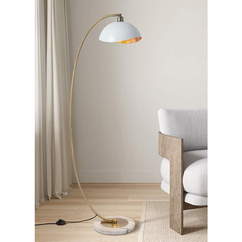 Image 1 Luna Bella Weathered Brass Arc Floor Lamp with White Shade